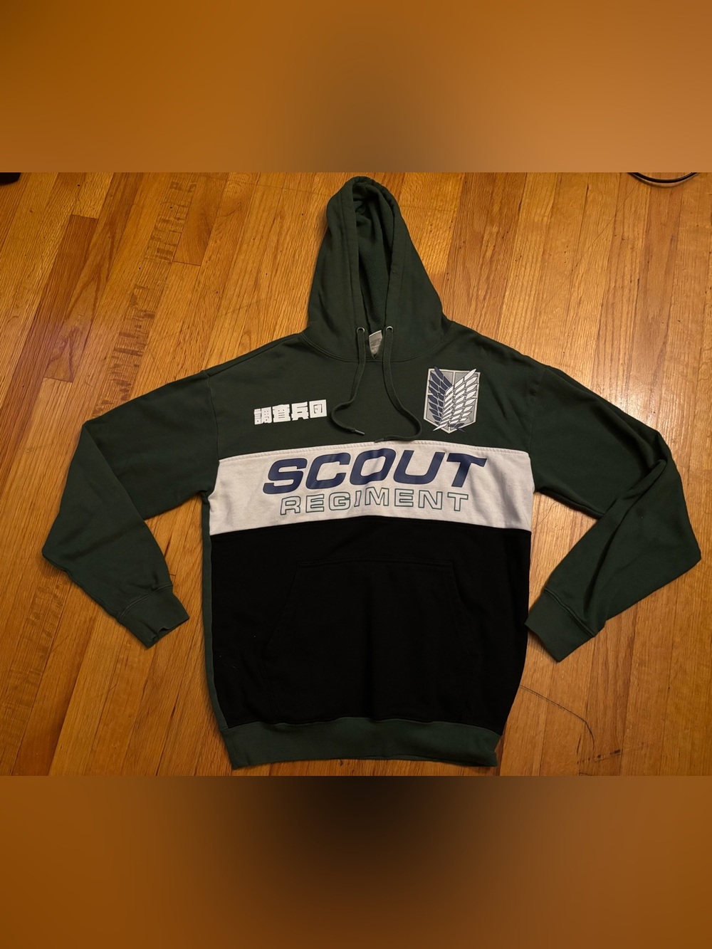 Attack on Titan Box Lunch Green/White/Black Fleece Pullover Hoodie l Mens S